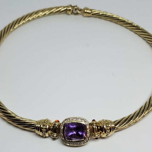 David Yurman Jewelry - David yurman 14k Yellow gold diamond amethyst Necklace 100% Authentic